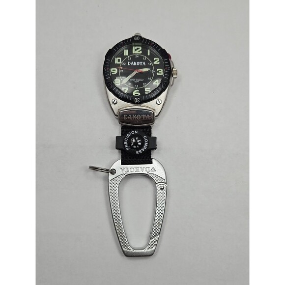 Dakota Quartz Clip Carabiner Watch Compass Black Dial Luminous 100ft New Battery - Picture 1 of 9